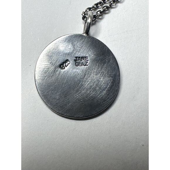 Jane Diaz Sterling Silver Star Set Stone Disc Necklace & Chain 18-20" Cost $230 - Picture 3 of 5